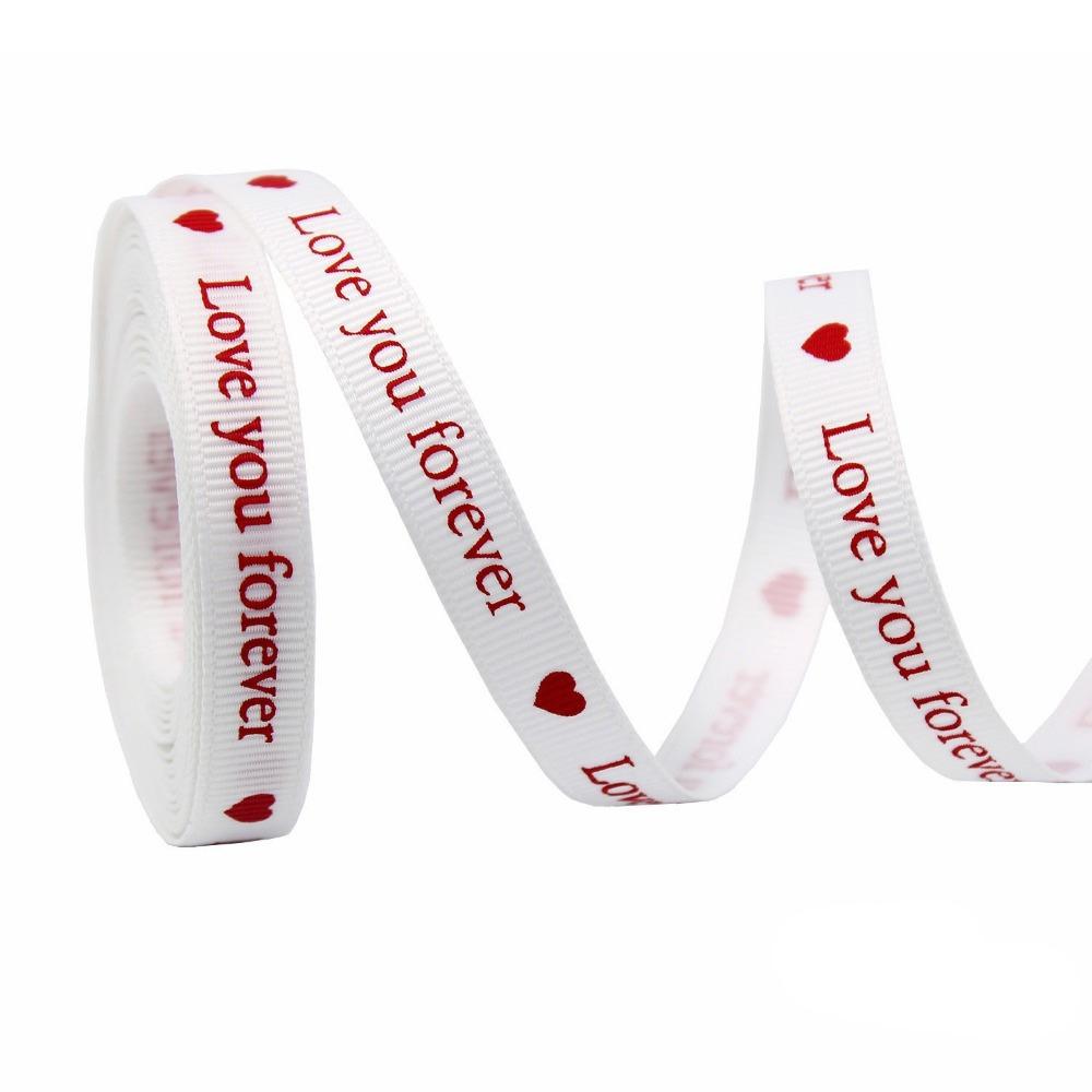 5 Yards Red Love Printed Ribbon Single-Sided Handmade Ribbon Bouquet Packaging Ribbon Polyester Gift Packaging Ribbon