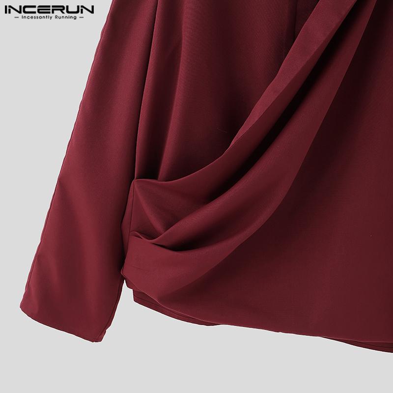 INCERUN Men Long Sleeve Ruffled Shirts Tops Open Front Casual Tops