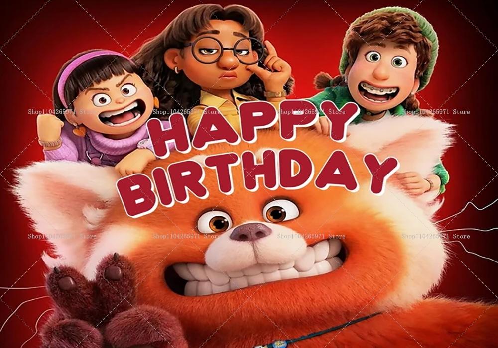 Cartoon Turning Red Alles Gute zum Geburtstag Banner Niedliches Roter Panda Thema Kinder Mädchen Geburtstagsparty Dekoration Foto Hintergrund Zubehör
