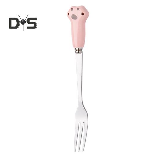 Cake Fork Cartoon Cat Claw Fork Novelty Smooth Edges Ceramic Handle Fork for Fruits Desserts Noodles