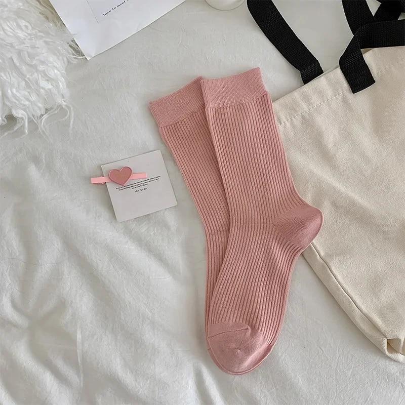 Calzini da donna in maglia di cotone Calzini lunghi tinta unita moda giapponese Calzini vintage da donna Autunno Inverno Harajuku Streetwear