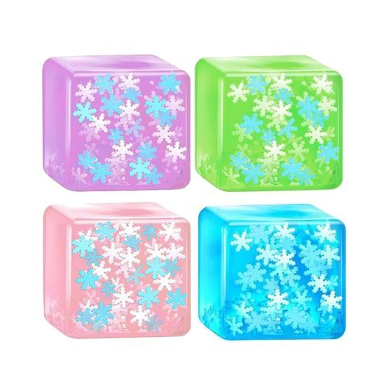 1/4Pcs Frosted Ice Cube Squeeze Toy Anxiety Relief Glow-in-the-dark Snowflake Stress Cube Sensory Toy Soft Stretchy Cube Pinch Toy Party Favors