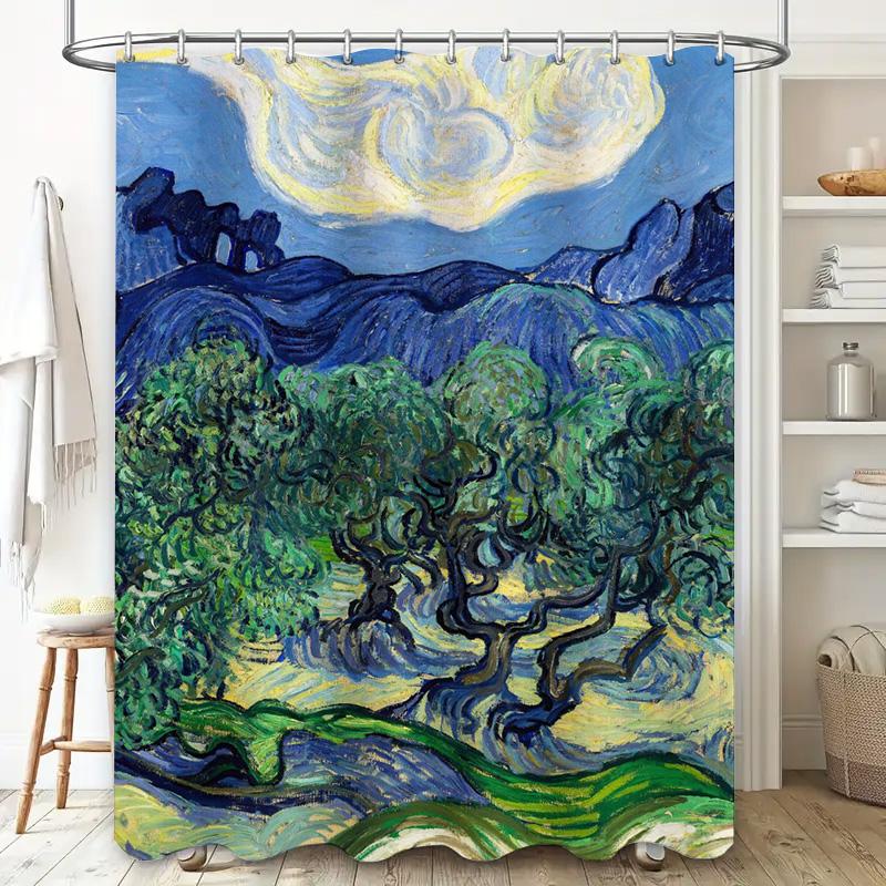 Waterproof Shower Curtain Featuring Van Gogh'S The Olive Trees At Night Perfect For Your Bathroom Decor