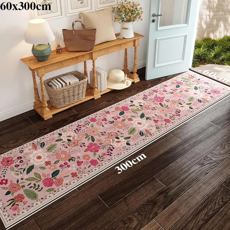 Hallway Carpet Runner Long Rug Machine Washable Folding Non-slip Floor Mat Spring Flower Home Decoration Rugs for Living Room