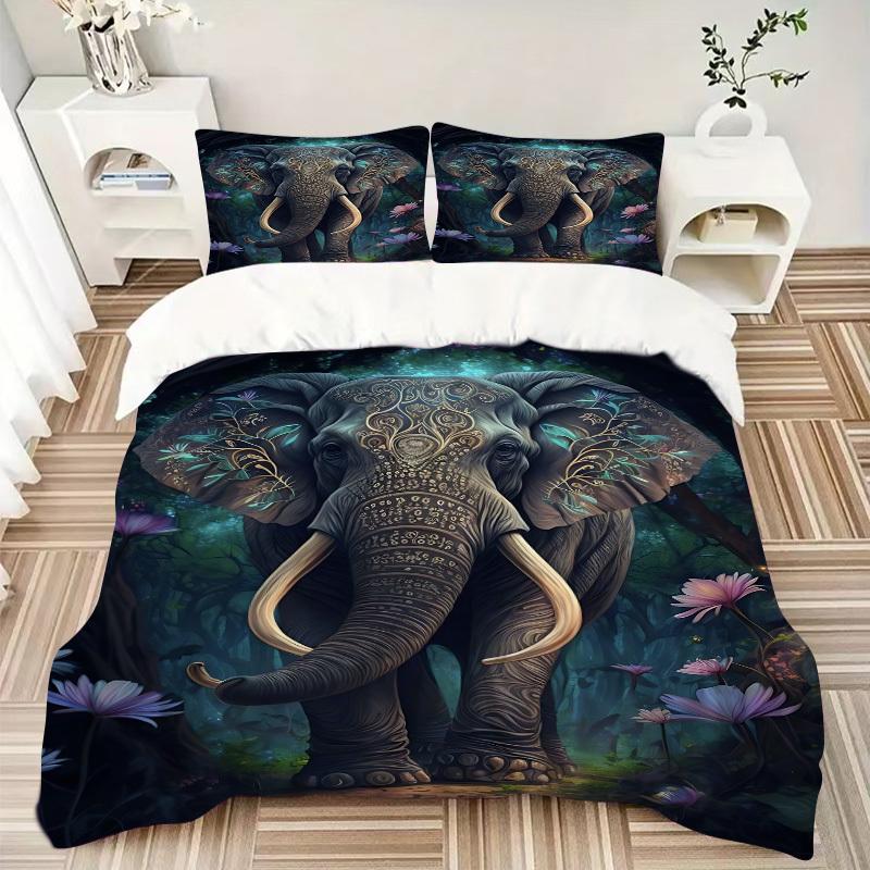 3pcs Elephant Artwork Duvet Cover Set -Includes 1 Duvet Cover and 2 Pillowcases, No Quilt Core, All-Season Home Decor yy251111118