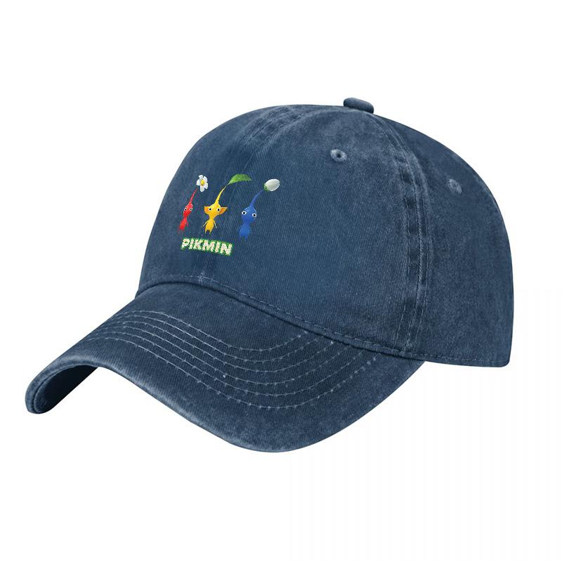 PIKMIN Embroidered Washed Cotton Baseball Cap Classic Adjustable Hat with Colorful Characters for Casual  Outdoor
