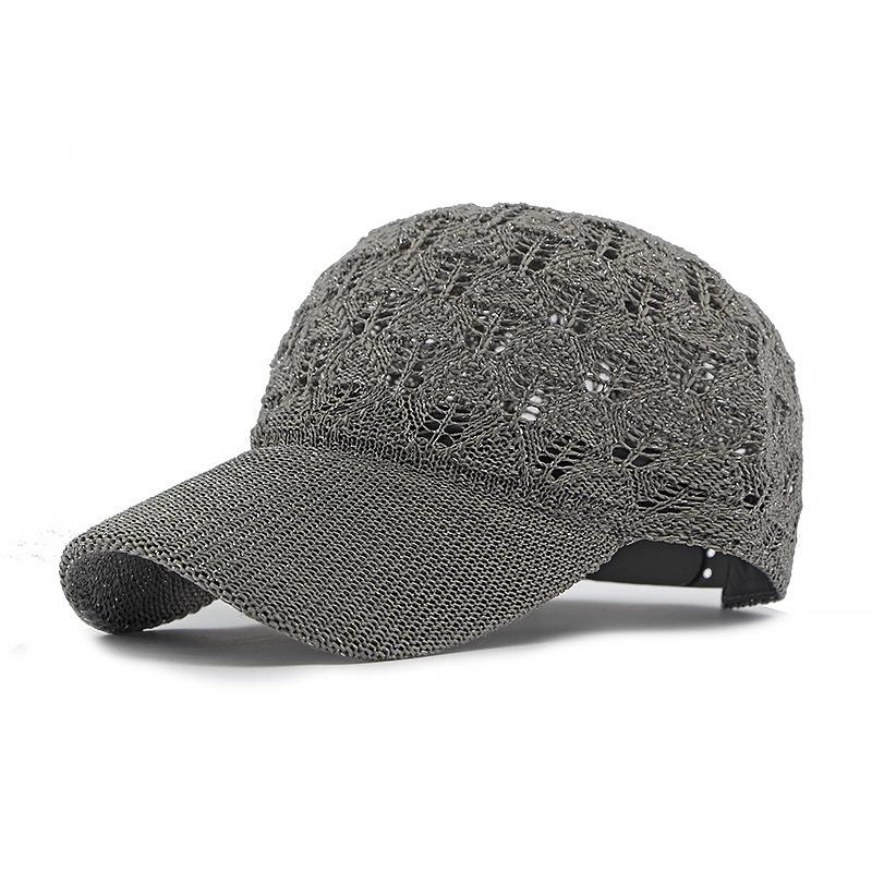 Women Hollow Out Knit Baseball Cap Summer Breathable Solid Color Adjustable Sun Hat Casual Outdoor Sports Visor Cap
