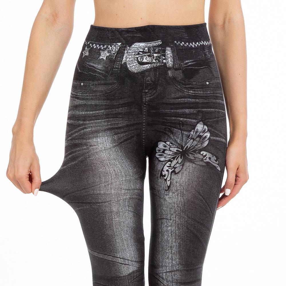 Chic Butterfly Print Faux Denim Butt-Lifting Leggings for Women