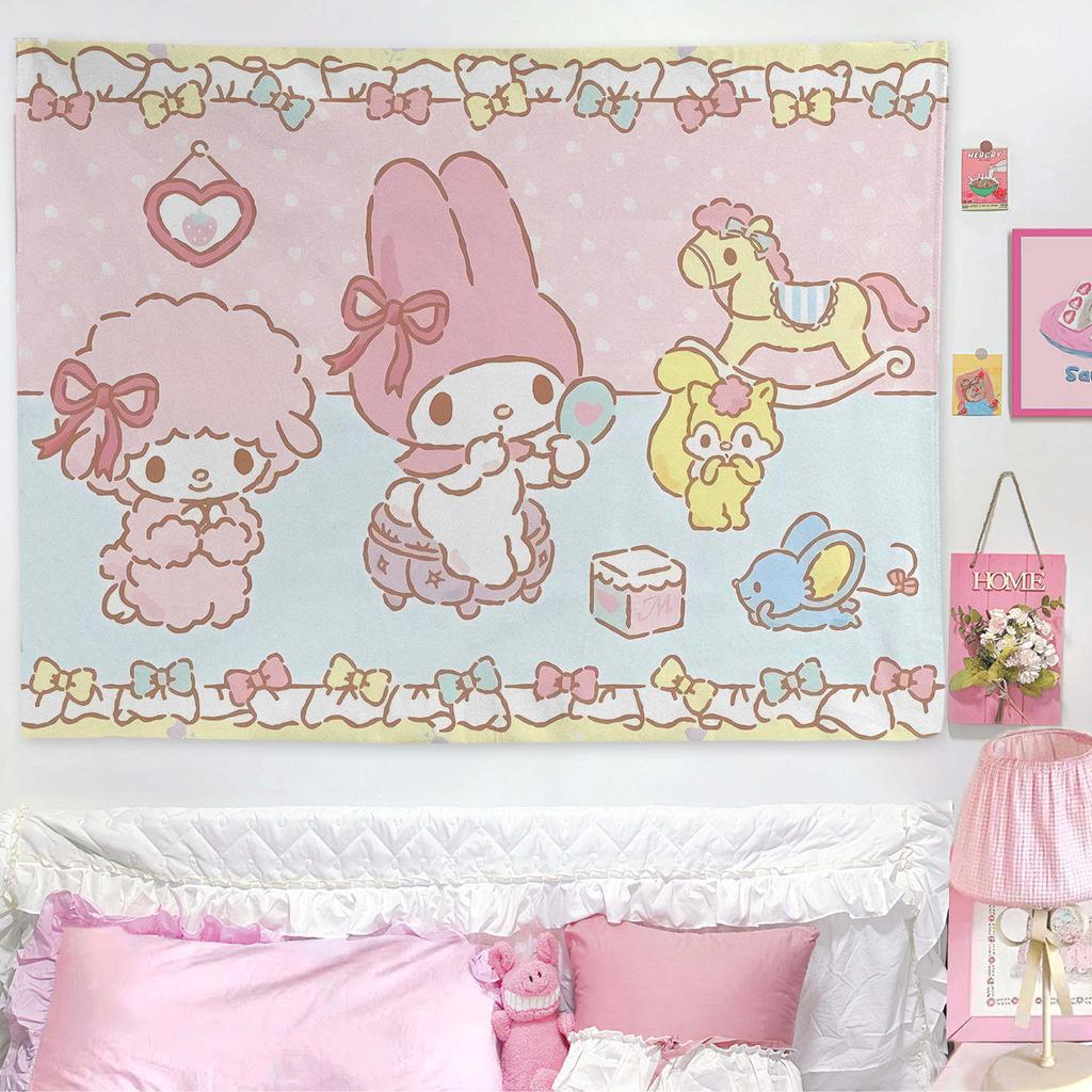 My Melody Sweet Bedroom Tapestry, Cute Pastel Cartoon Wall Hanging, Soft Polyester Print For Girls Bedroom Dorm Decor, Kawaii