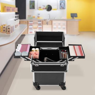 Large Capacity Trolley Makeup Box Professional Makeup Artist Toolbox Aluminum Alloy Multi-layer Storage Box 34*24*45cm