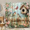 Charmante Tuin met Vogels en Vogelhuisje Douchegordijn - Waterbestendig Stof voor Badkamer - Perfect