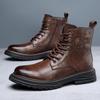 Herren Winter Leder Martin Stiefel: Trendiger High-Top mit dicker Sohle, Retro-britischer Stil, mit Samt.