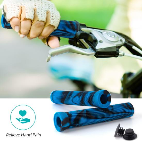 1 Pair Bicycle Handlebar Cover with Plugs Comfortable Shock Absorption Anti-Slip Rubber Bike Grips Right/Left Handlebar Grips for MTB Road Bike