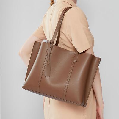 Genuine Leather Large Capacity Tote Bag Female College Style Commuter Bag Cowhide Handbag Women's Large Bag
