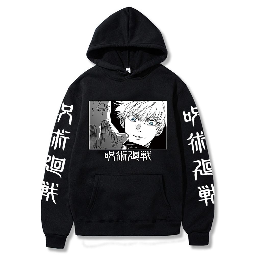 Japońskie Anime Jujutsu Kaisen Gojo Satoru Bluzy z Grafiką Oversize z Kapturem Vintage z Długim Rękawem Bluza Męskie Damskie Ubrania