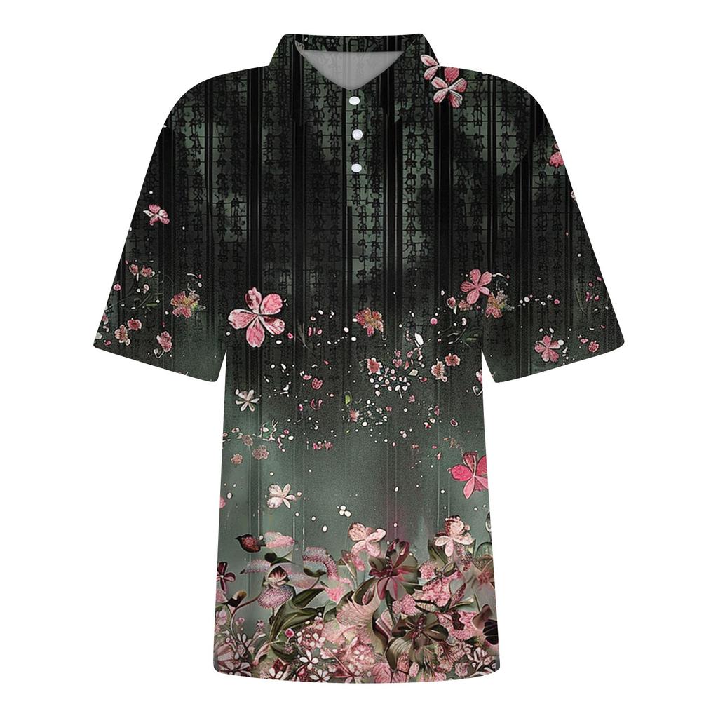 Women's Fashion Casual Lapel Short Sleeve Print Shirt Women's Button Up Tops