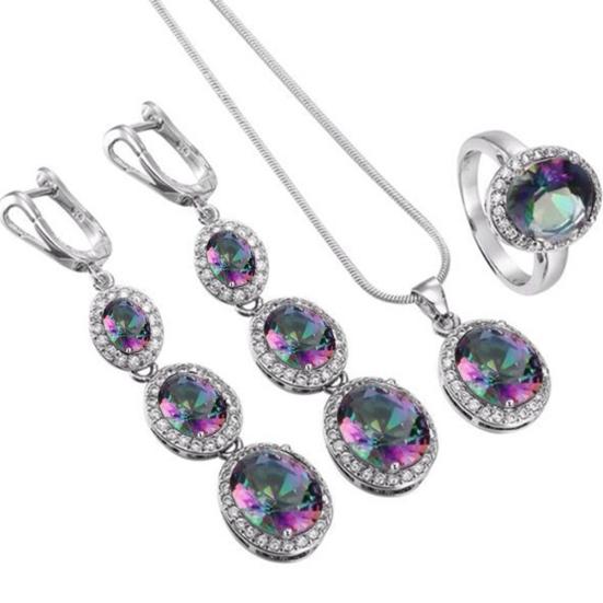 Set di gioielli con anello e orecchini a catena con ciondolo rotondo con strass da donna elegante