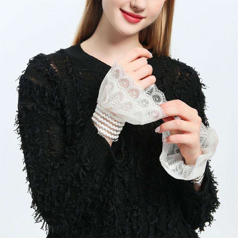 Perfekte Passform Hemden Pullover Abnehmbare Spitze Falsche Ärmel Verzierungen Ausgestellte Gerüschte Handgelenkmanschetten Armband Dekorative Kleidung Accessoires