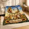 Sunflower Dreamcatcher Name Plate Coral Fleece Blanket Boho Decor