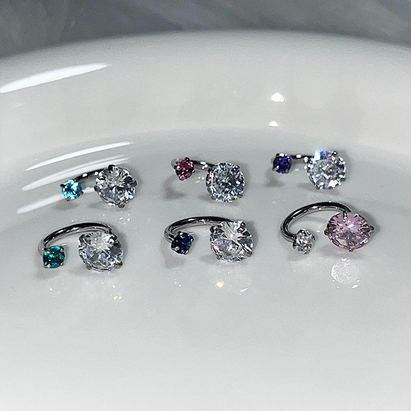 1Pcs Shiny 1.2Mm Colorful Zircon Stainless Steel Annular Ear Bone Nail Earring For Women Y2K Punk Jewelry Accessories Gift