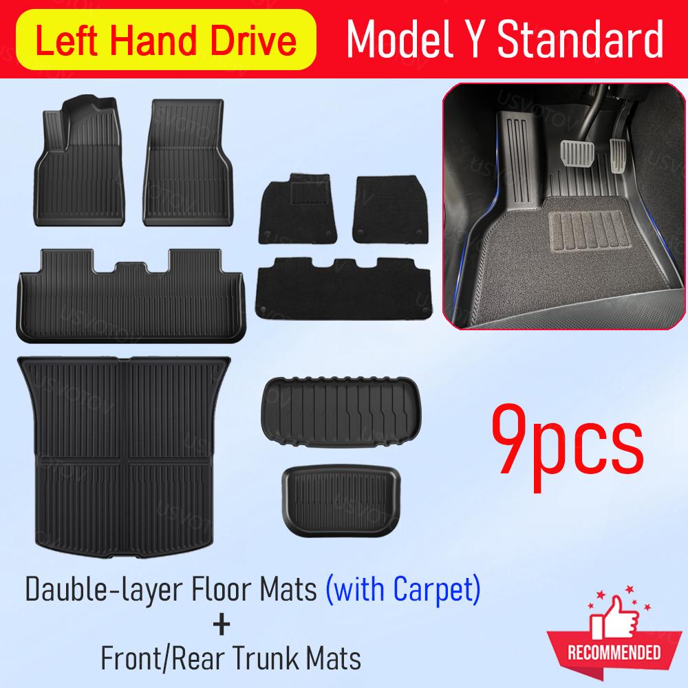 USVOTOV For 2025 2026 Tesla Model Y Standard RWD AWD Floor Mats All Weather Trunk Mats Cargo Liner Backrest Pads Car Accessories