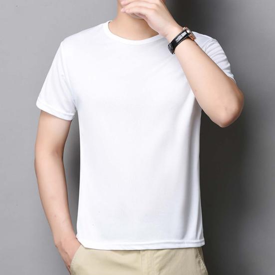 Summer Men Top Ice Silk Quick-drying Short Sleeves O Neck Loose Solid Color Thin Breathable Elastic Casual Pullover Daily Sport Top