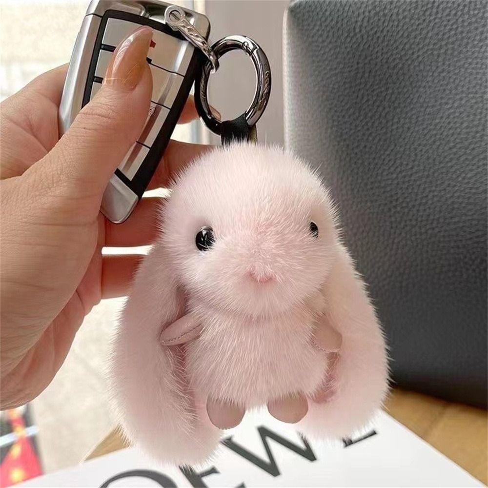 Flauschige Puppe Hase Stofftier Schlüsselanhänger Pompon Plüsch Hase Anhänger Kaninchenfell Schlüsselanhänger Tasche Verzierungen