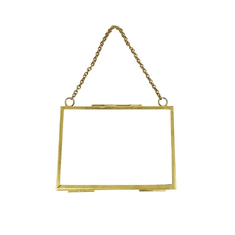 Glass Pressed Flower Frames Wall Hanging Double Glass Frames with Metal Chain for Pressed Dried Flower Plant Golden