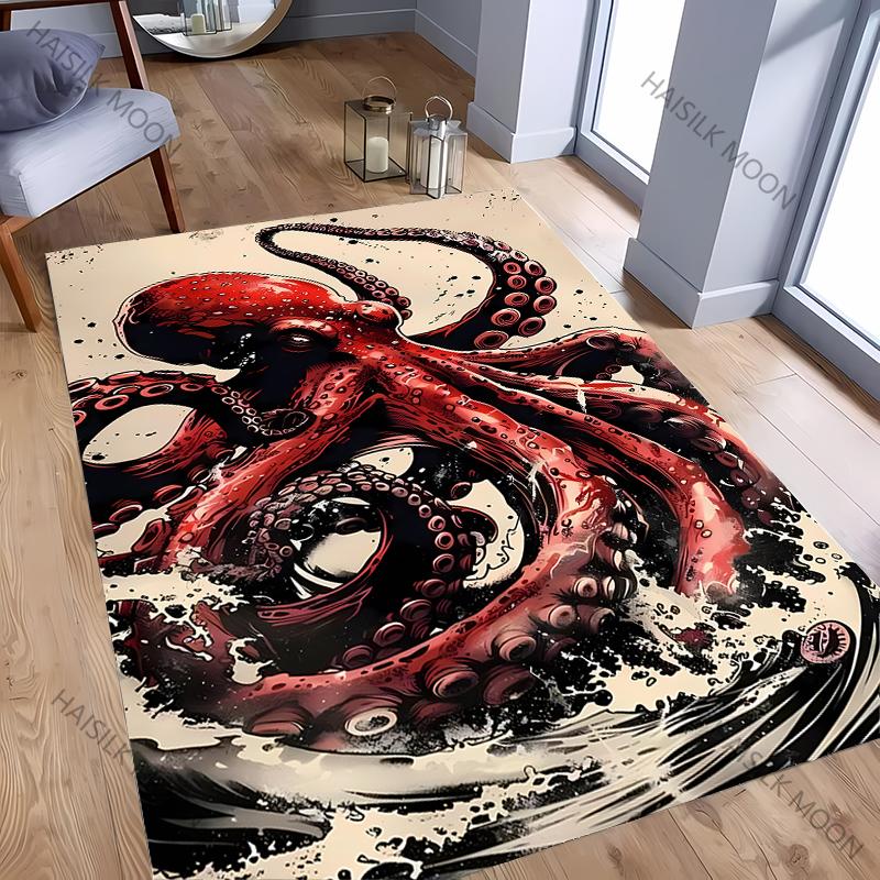 3D HD Octopus Geprint Tapijt Computerkamer Speelkamer Antislip Decoratieve Mat Woonkamer Slaapkamer Kantoor Groot Oppervlak Kleed Geweldig Cadeau