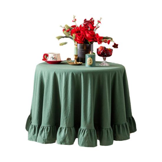 Solid Color Ruffled Tablecloth Cotton Blend Rustic Tablecloth Rectangular Square Table Cover for Farmhouse Home Kitchen Dining Table Patio Decoration