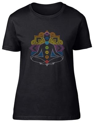 Chakra Symbols Mandala Colour Yoga Spiritual Fitted Womens Ladies T Shirt Gift