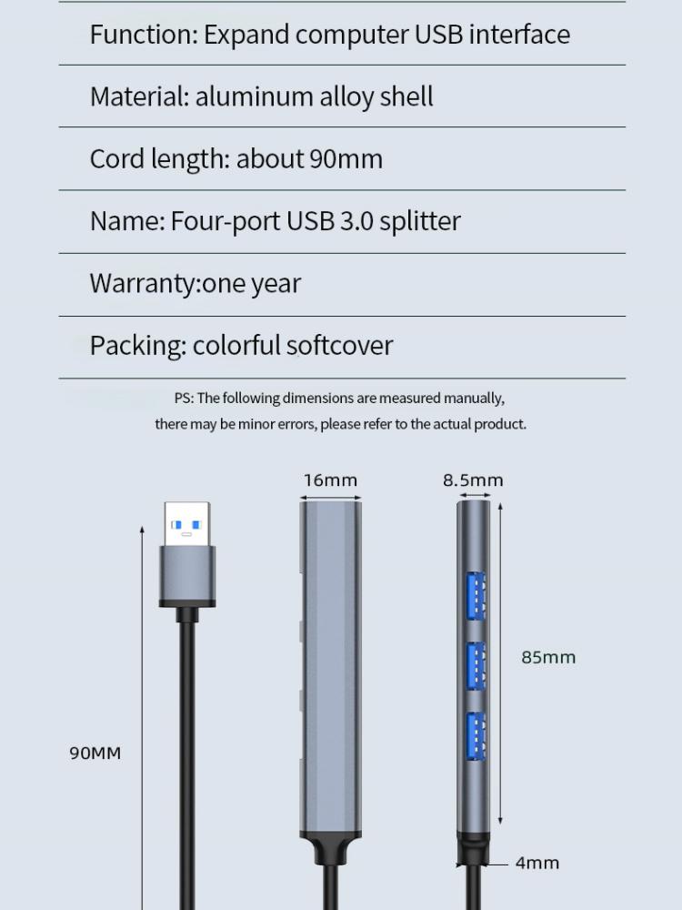 Mini USB hub bővítmények 4 portos USB 3.0 hub 2.0 hub USB adapterállomás Ultra vékony hordozható adatelosztó USB elosztó