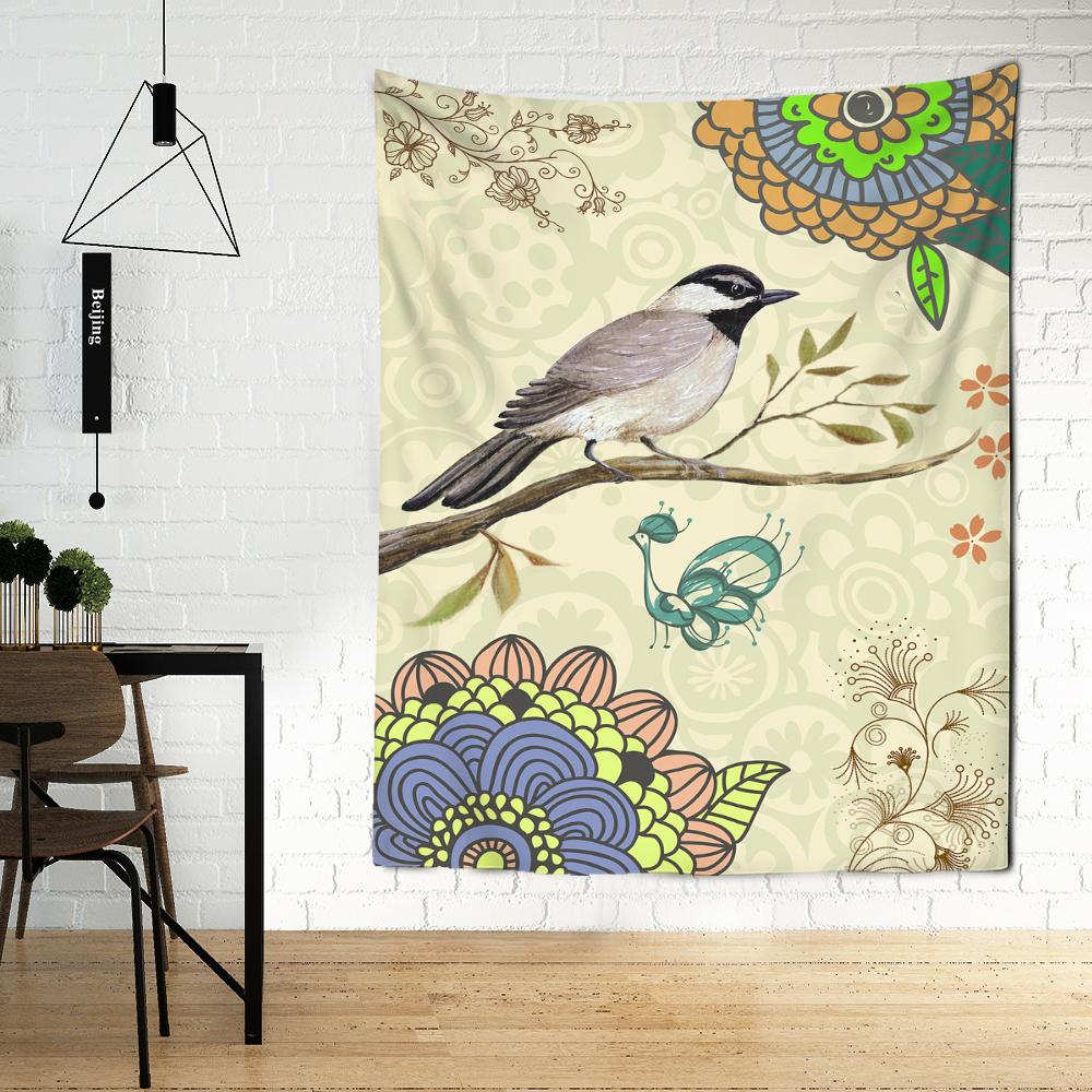 Flower And Bird Chinese Painting Tapestry Wall Hanging Bohemian Style Tapiz Mandala Witchcraft Home Decor