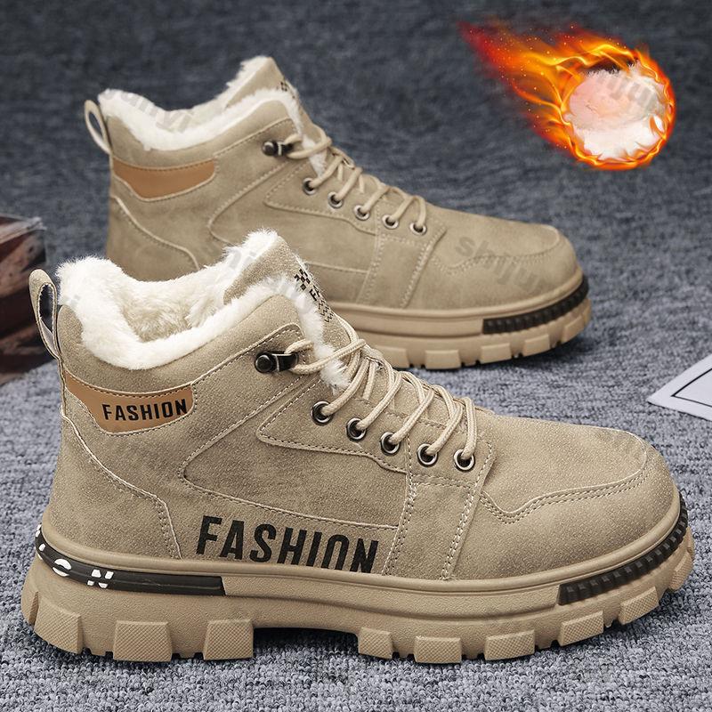 Men's Snow Boots Winter Anti Slip Plush Indoor Warm Cold Proof Snow Boots High Top Platform Lace Up Outdoor Sport Work Boots