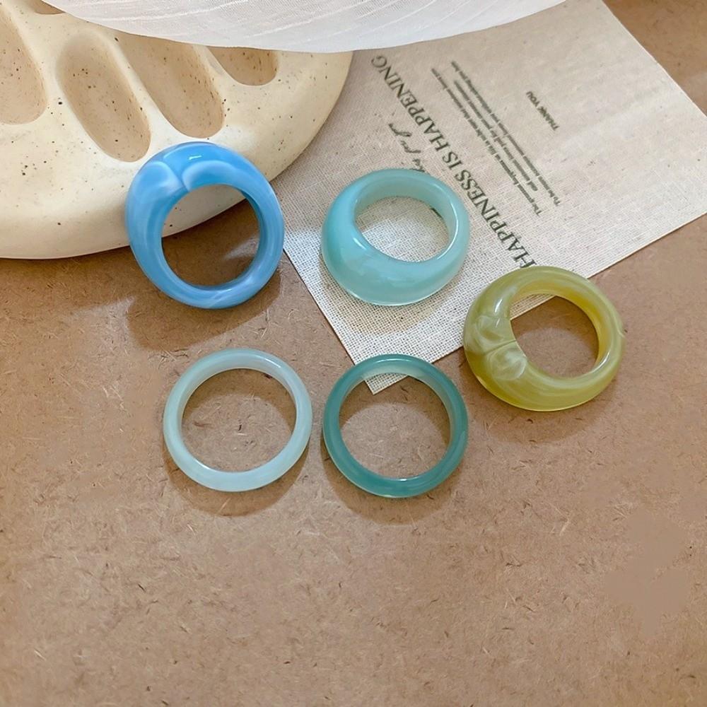 5Pcs New Colorful Irregular Rings Geometric Elegant Finger Ring Resin Acrylic Ring Jewelry Accessories