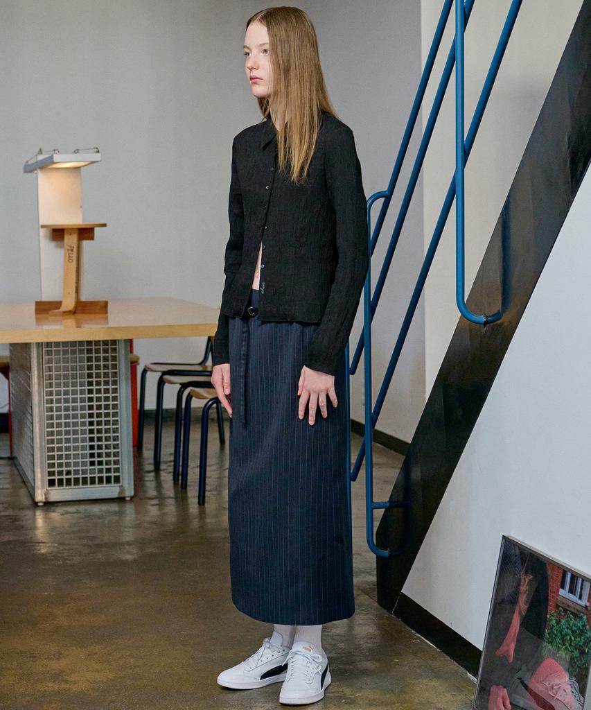 Awi Stripe H-Line Skirt_Navy
