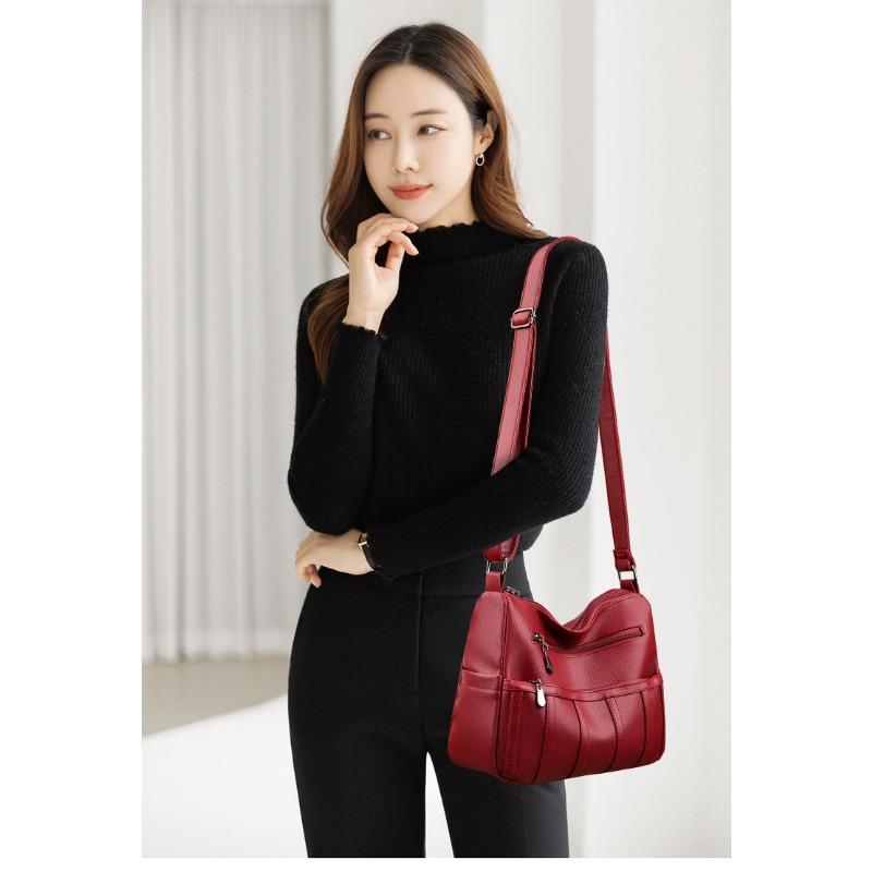 Texture Women's Bag Soft Leather Multi-layer Single Shoulder Crossbody Bag Large Capacity Middle-aged and Elderly Mother Bag