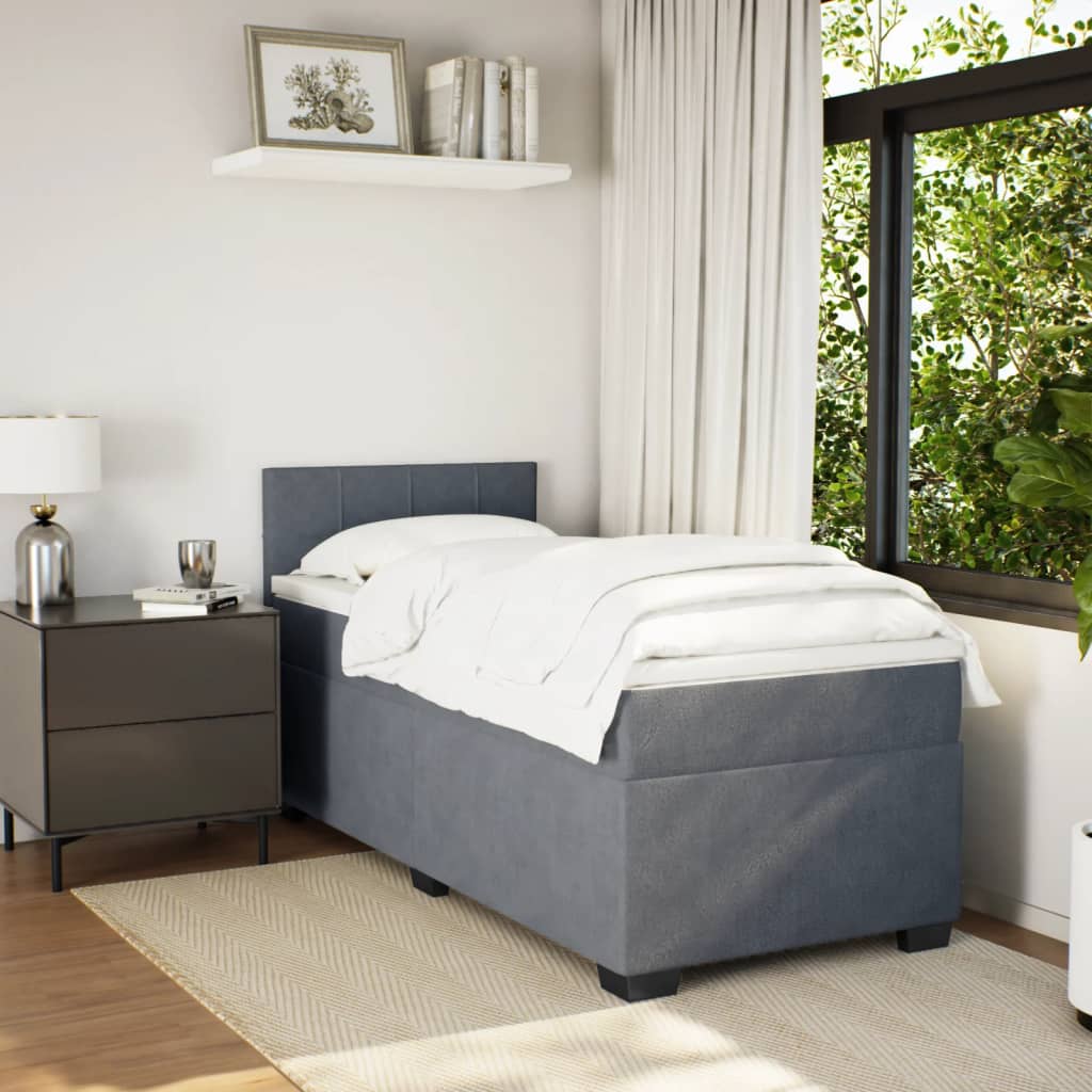 Vidaxl Continental Bed with Mattress, Dark Grey Velvet, 90X200 Cm