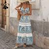 Damenmode, Sommer, Frühling, Blumenmuster, Druck, ärmellos, V-Ausschnitt, hohe Taille, Freizeitkleider