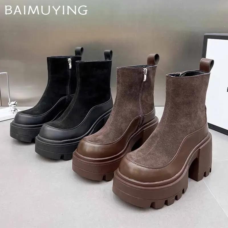 Platform Snow Ankle Boots for Women Hig Heels Suede Shoes Woman 2025 Winter Trend Goth Brand Gladiator Motorcycle Botas De Mujer