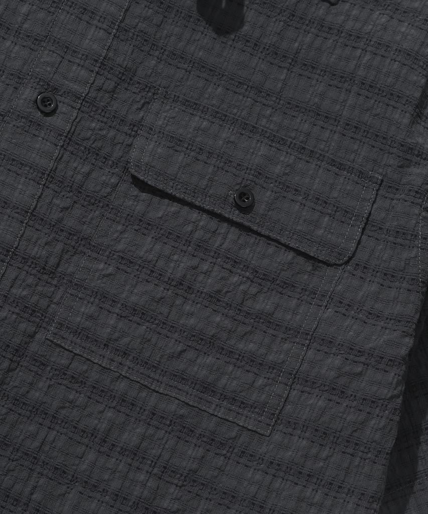 KIIMUIR [Crop] Crease Roll-Up Check Crop Short Sleeve Shirt_Charcoal [Select Sleeveless]