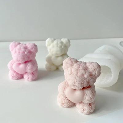 Valentine Day Gift Love Rose Bear Silicone Candle Mold DIY Chocolate Candy Cake Decor Tool Candle Handmade Soap Mould