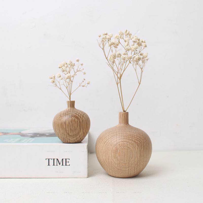 Creative Solid Wood Small Vase Dry Flower Arrangement Vase Solid Wood Flower Ware Wooden Crafts