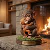 Cute Monkey Figurine Small Baby Monkey Holding Plush Toy Desktop Ornament for Living Room Bedroom Office