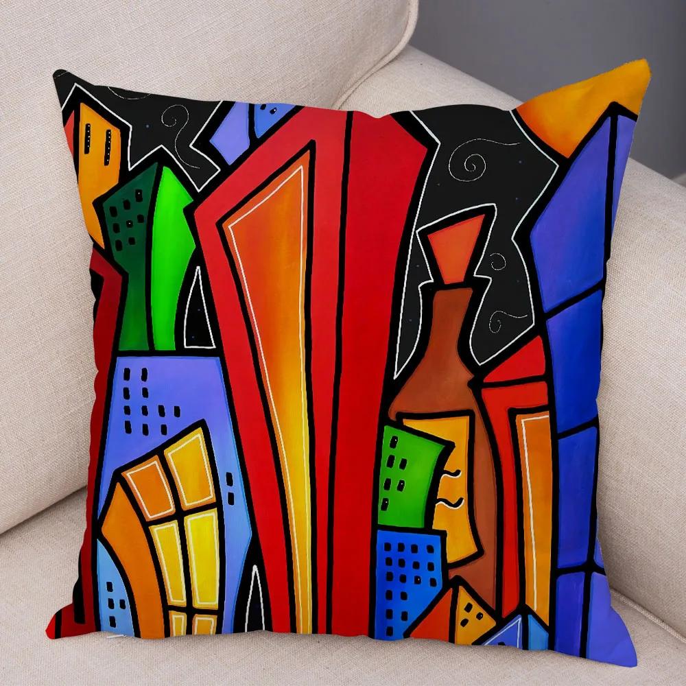 Abstrakte Malerei Kissenbezug Dekoration Nordischer Stil Bunt Cartoon Mädchen Kissenbezug Sofa Zuhause