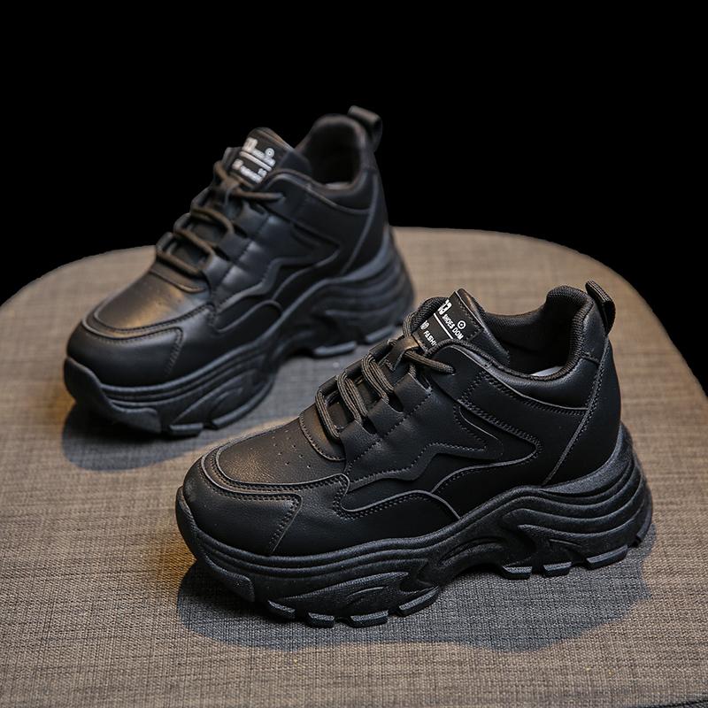 Nya Chunky Platform Sneakers för Kvinnor Pu-läder Tjock Sula Vulkaniserade Skor Kvinnliga Snörning Halkfria Casual Sneakerskor
