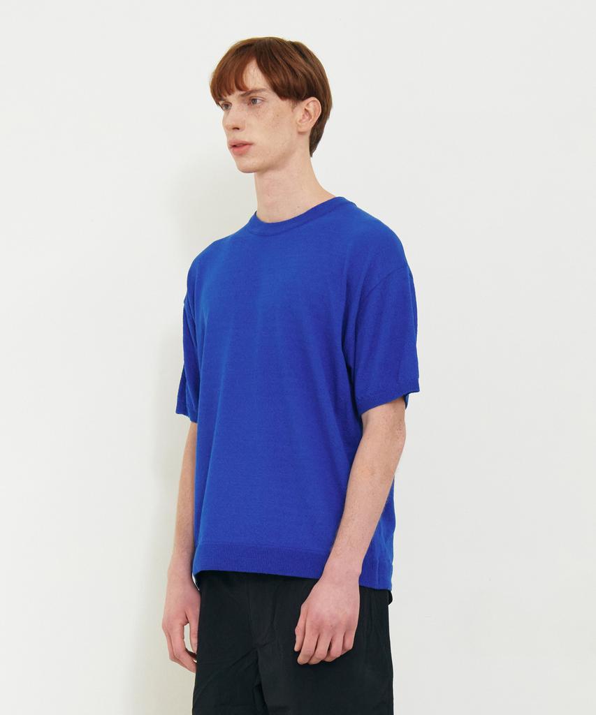 KNITTED Cool Summer Essential Round Short Sleeve Knit Tee Blue