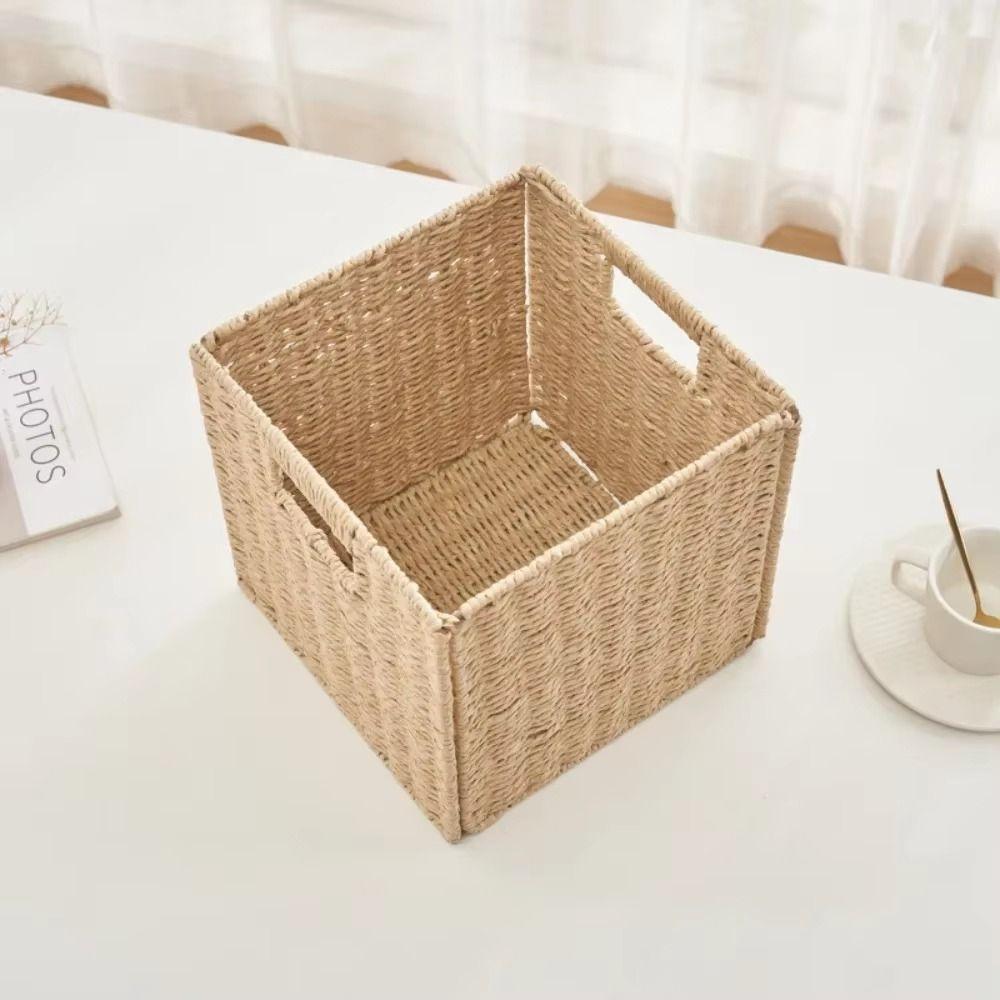 Large Capacity Foldable Storage Box Square Woven Storage Bin Imitation Rattan Basket  Living Room