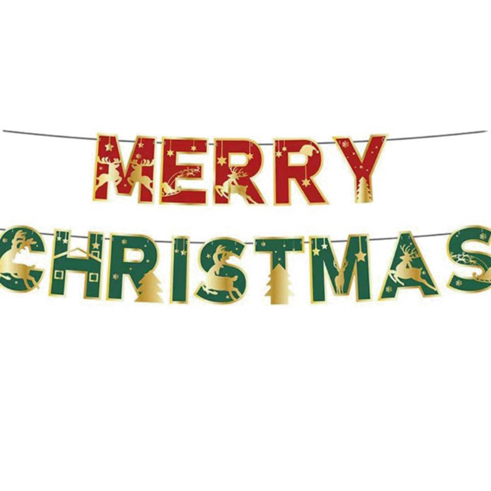Paper Christmas Flag Cartoon Print Christmas Bunting Banners  Outdoor Indoor