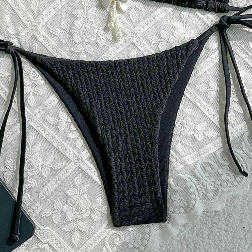 2025 European & American Women's Sexy Backless Strappy Solid Color Bikini